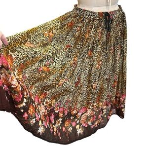Vintage I.K. Collections Animal Print Floral Broomstick Skirt Free‎ Size S-XXL